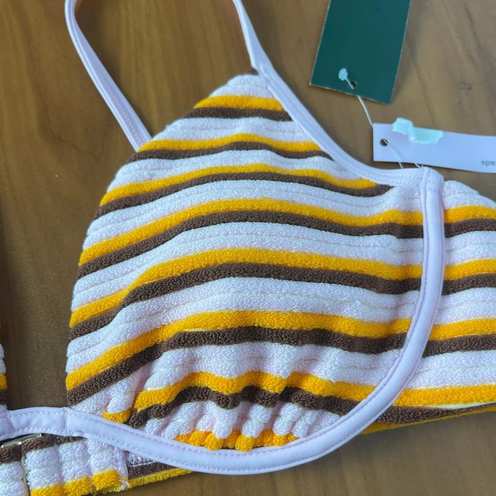Wild Fable Striped Terry Underwire Bikini Swimsuit‎ Top Orange Brown Pink Large